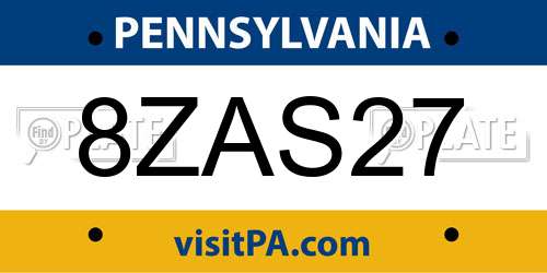 8ZAS27 Pennsylvania License Plate