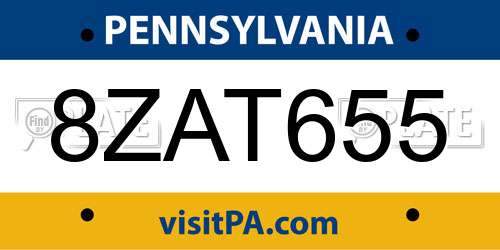 8ZAT655 Pennsylvania License Plate