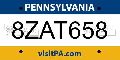 8ZAT658 Pennsylvania License Plate