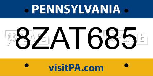 8ZAT685 Pennsylvania License Plate
