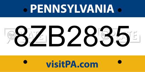 8ZB2835 Pennsylvania License Plate