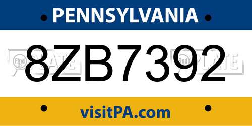 8ZB7392 Pennsylvania License Plate