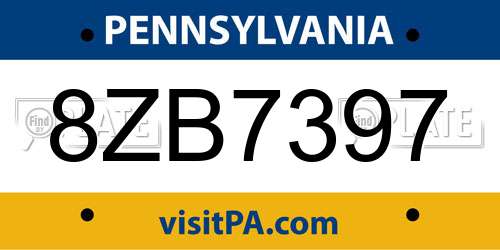 8ZB7397 Pennsylvania License Plate