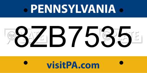 8ZB7535 Pennsylvania License Plate