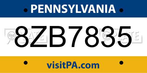 8ZB7835 Pennsylvania License Plate