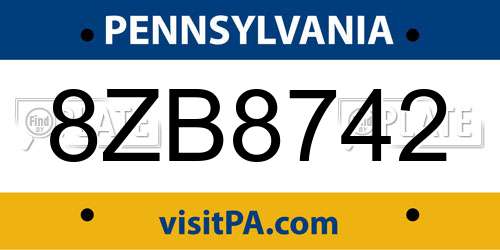 8ZB8742 Pennsylvania License Plate