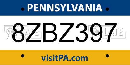 8ZBZ397 Pennsylvania License Plate
