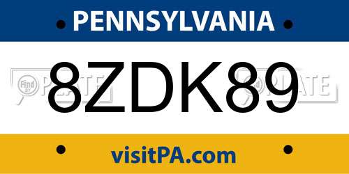 8ZDK89 Pennsylvania License Plate