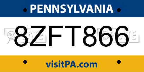 8ZFT866 Pennsylvania License Plate