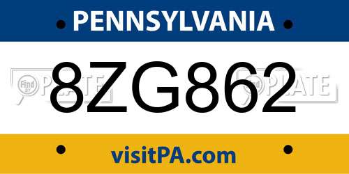 8ZG862 Pennsylvania License Plate