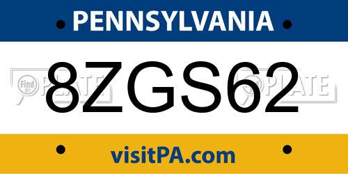 8ZGS62 Pennsylvania License Plate