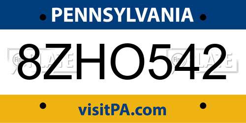 8ZHO542 Pennsylvania License Plate