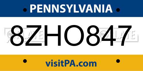 8ZHO847 Pennsylvania License Plate
