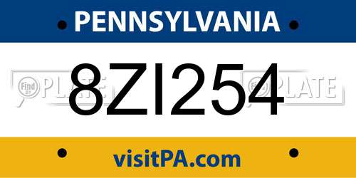 8ZI254 Pennsylvania License Plate