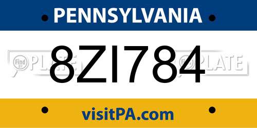 8ZI784 Pennsylvania License Plate