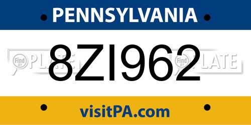 8ZI962 Pennsylvania License Plate