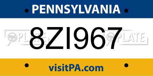 8ZI967 Pennsylvania License Plate