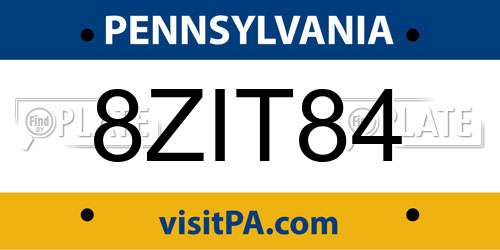 8ZIT84 Pennsylvania License Plate