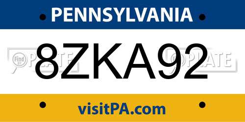 8ZKA92 Pennsylvania License Plate