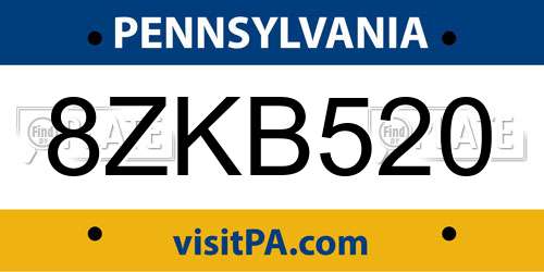 8ZKB520 Pennsylvania License Plate
