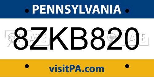 8ZKB820 Pennsylvania License Plate