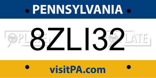 8ZLI32 Pennsylvania License Plate