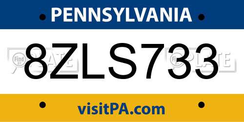 8ZLS733 Pennsylvania License Plate