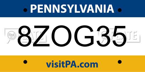 8ZOG35 Pennsylvania License Plate