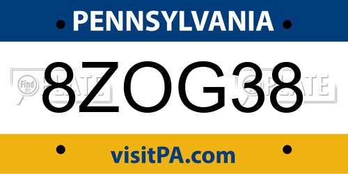 8ZOG38 Pennsylvania License Plate