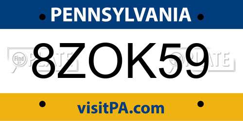 8ZOK59 Pennsylvania License Plate