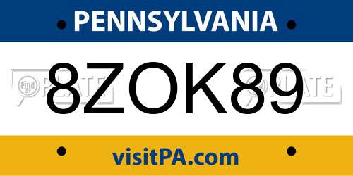 8ZOK89 Pennsylvania License Plate