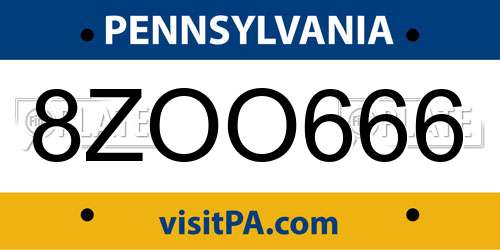 8ZOO666 Pennsylvania License Plate