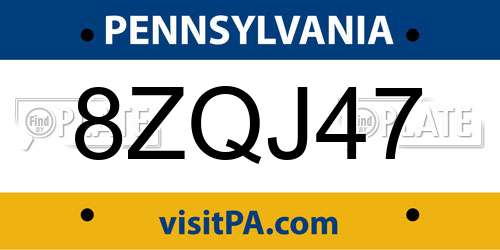8ZQJ47 Pennsylvania License Plate