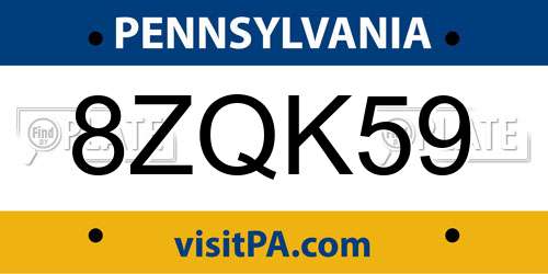 8ZQK59 Pennsylvania License Plate