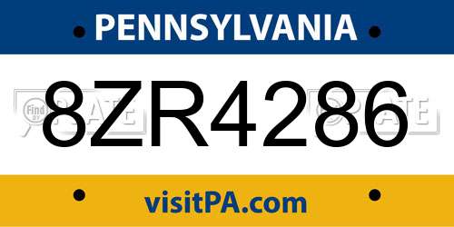 8ZR4286 Pennsylvania License Plate