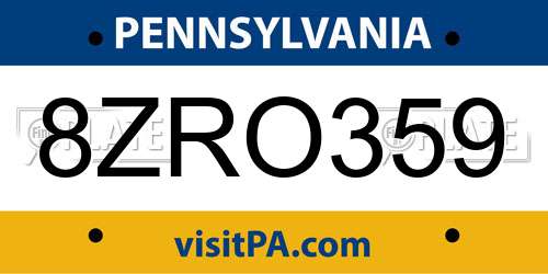 8ZRO359 Pennsylvania License Plate