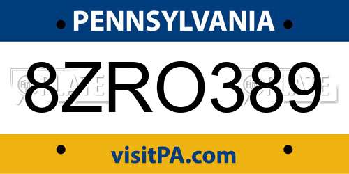 8ZRO389 Pennsylvania License Plate