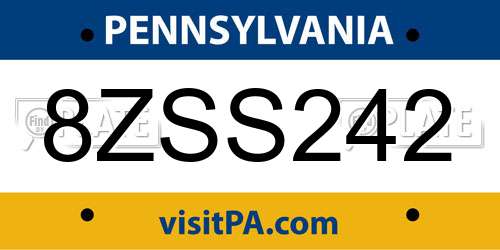 8ZSS242 Pennsylvania License Plate