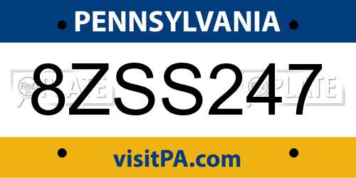 8ZSS247 Pennsylvania License Plate