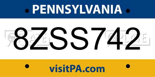 8ZSS742 Pennsylvania License Plate