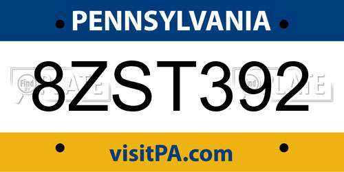 8ZST392 Pennsylvania License Plate