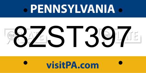 8ZST397 Pennsylvania License Plate