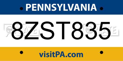 8ZST835 Pennsylvania License Plate