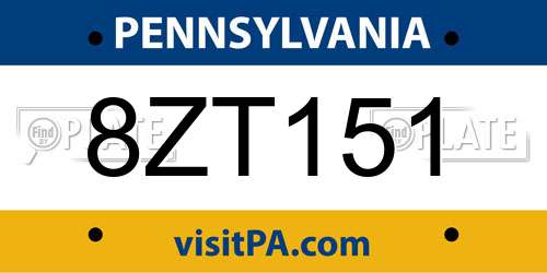 8ZT151 Pennsylvania License Plate