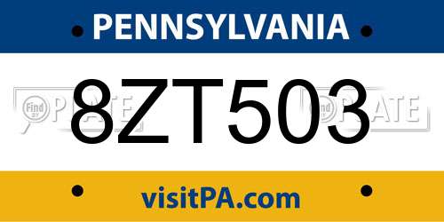 8ZT503 Pennsylvania License Plate