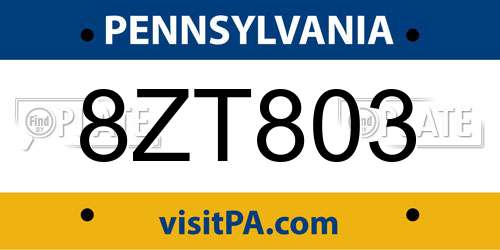 8ZT803 Pennsylvania License Plate