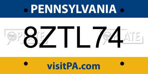 8ZTL74 Pennsylvania License Plate