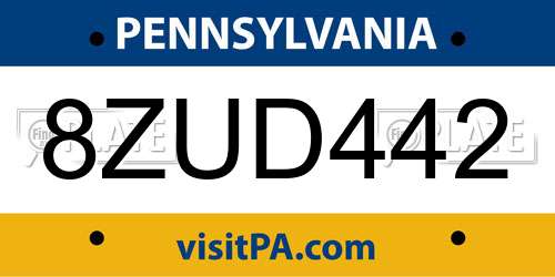 8ZUD442 Pennsylvania License Plate
