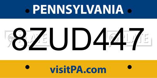 8ZUD447 Pennsylvania License Plate