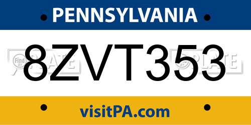 8ZVT353 Pennsylvania License Plate
